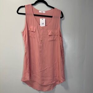 My Amelia James Womens XL Pink Sleeveless Henley Tank Top Lightweight Blouse New